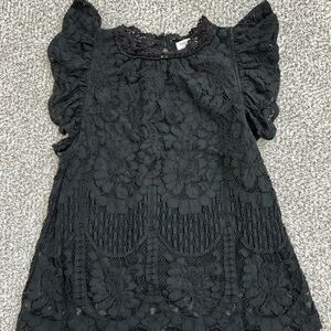 Sweet Lovely Black Lace Ruffle Blouse